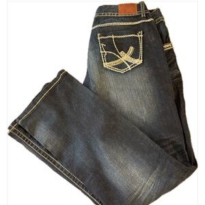 Maurices Y2K Dark Wash Embroidered Jeans 14